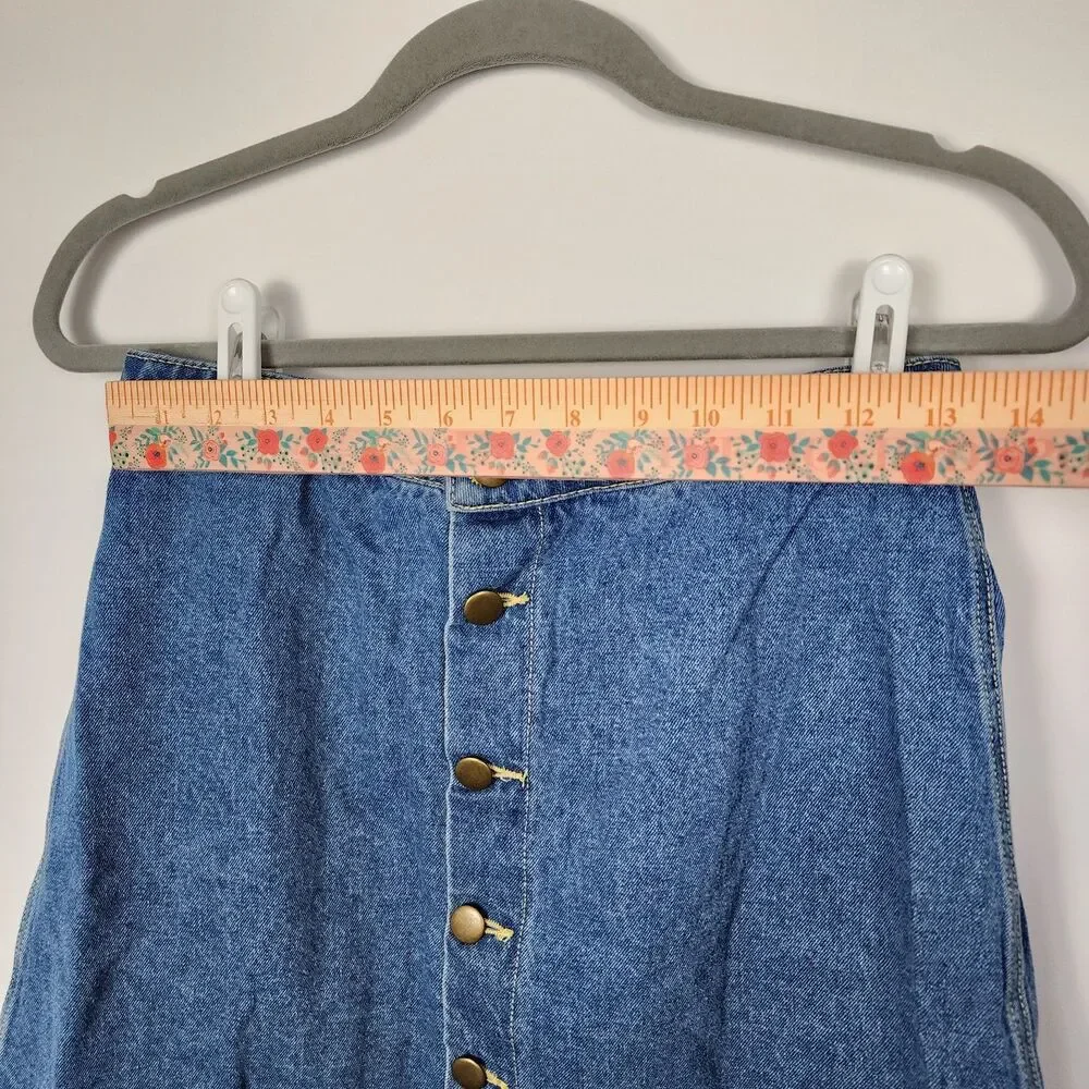 American Apparel Button Front Denim A-Line Mini Skirt Dark Wash Blue Size Medium